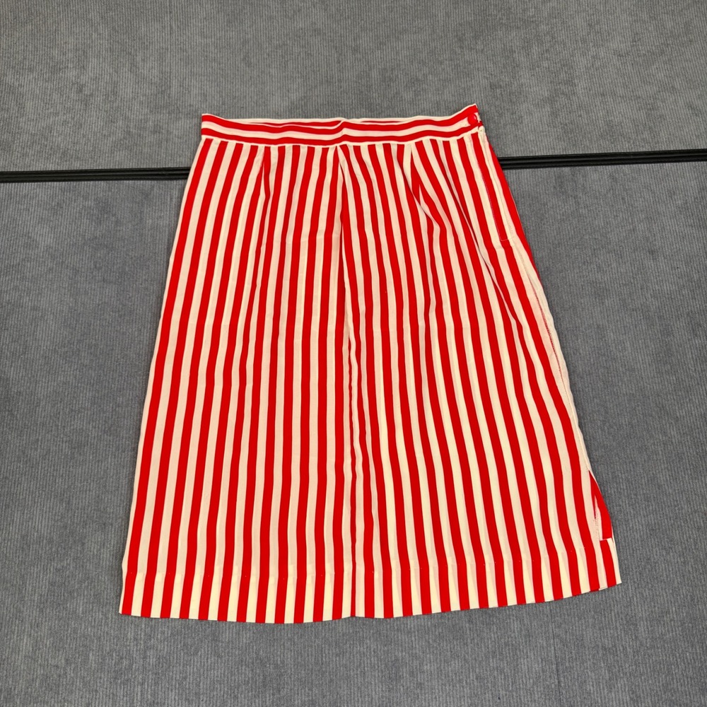 Vintage Red and White Vertical Stripe Pencil Midi Skirt with Back Vent Size S